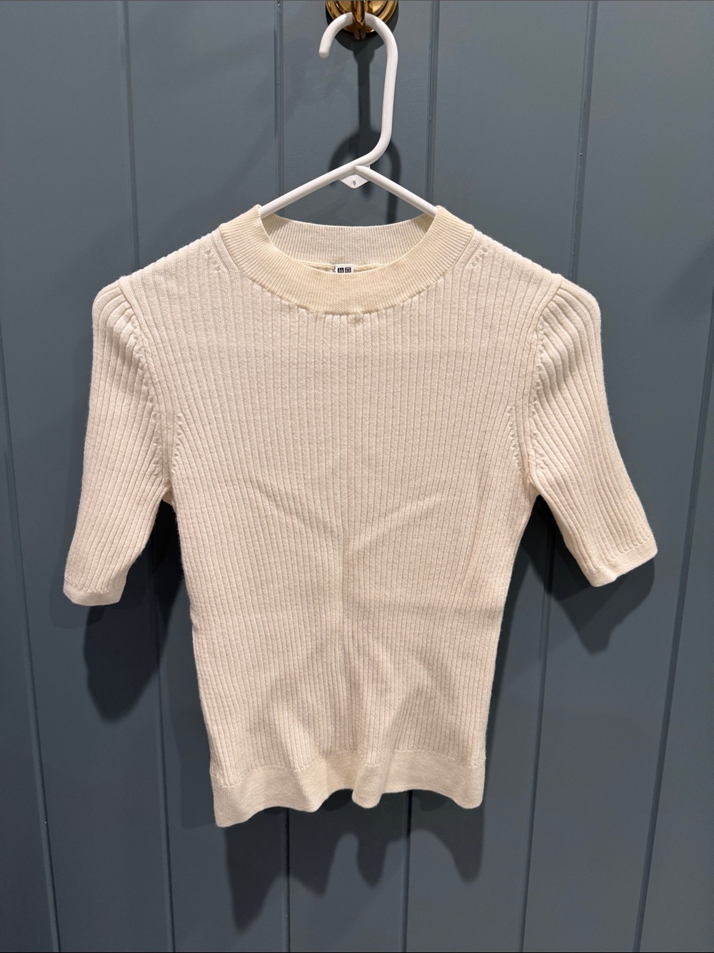 Ribbed Short-Sleeve Knit Top - Cream